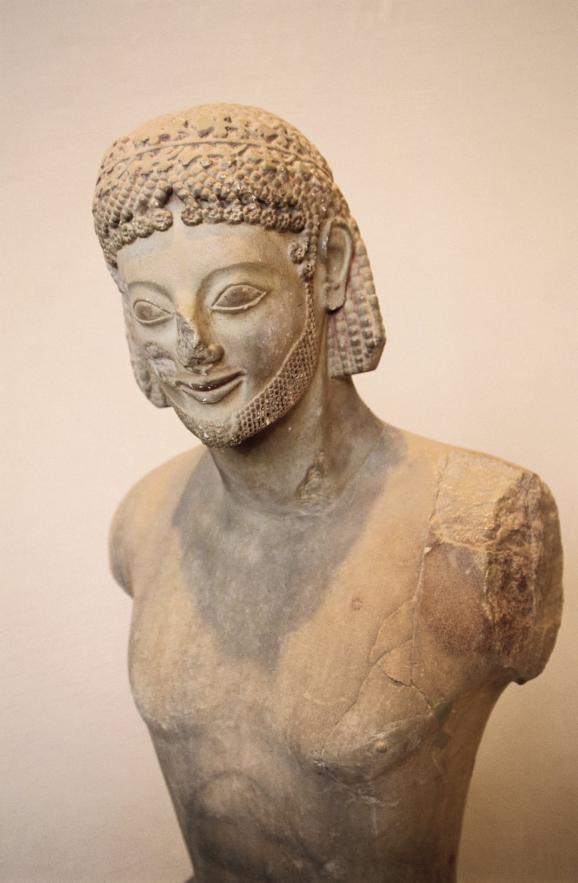 Cavaleiro de rampin, estátua equestre em mármore, ca 550 AC, civilização grega, século VI AC Detalhe de Greek