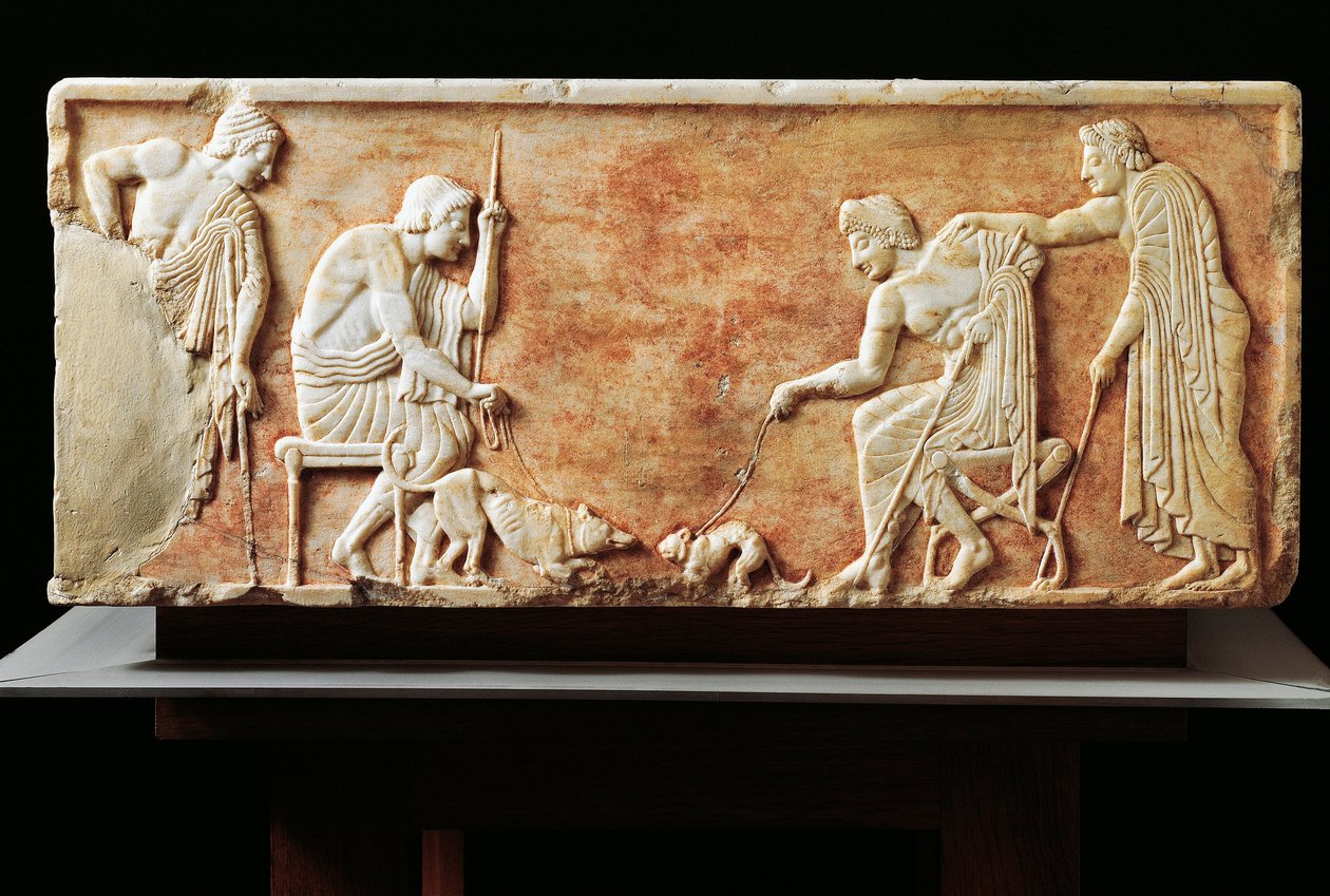 Estela de luta entre cão e gato, 510 bc (relevo) de Greek