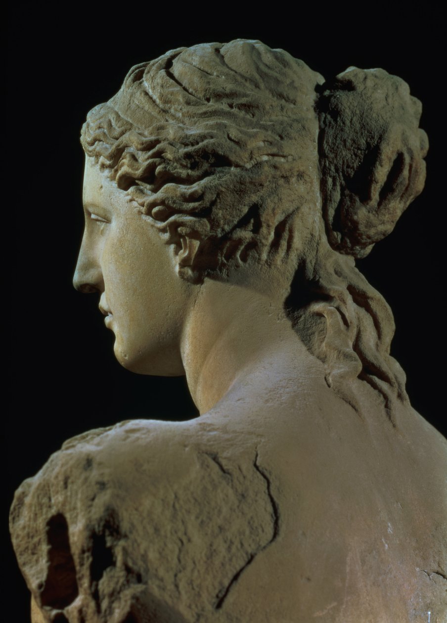 Vênus de Milo, detalhe da parte de trás da cabeça, período helenístico, c.100 aC, mármore para visão frontal, ver 14152 de Greek