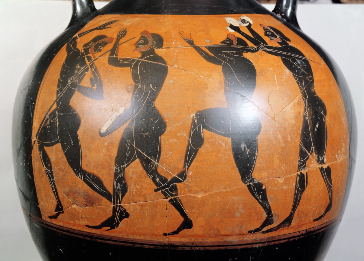 Ânfora de figuras negras no ático representando atletas (cerâmica) de Greek School