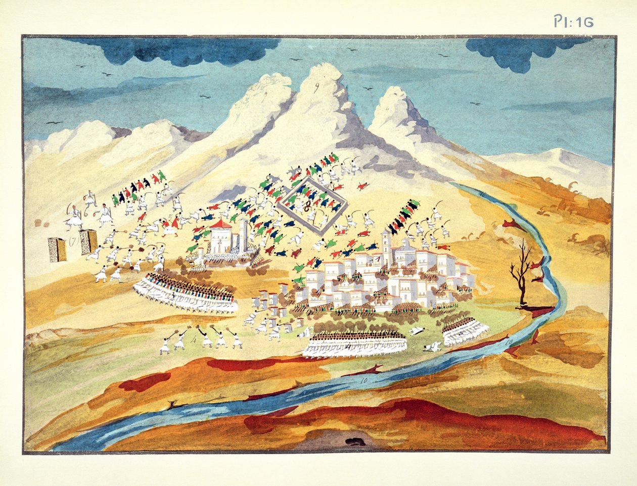 Batalha em Rhachova, prato 16 da História Pictórica da Guerra da Independência Grega pelo General Makryjannis de Greek School