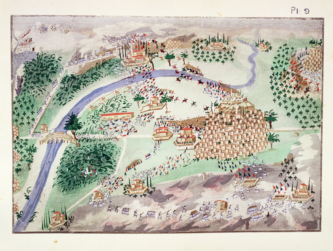 Batalha pela Cidadela em Arta, prato 9 da História Pictórica da Guerra da Independência Grega pelo General Makryjannis de Greek School