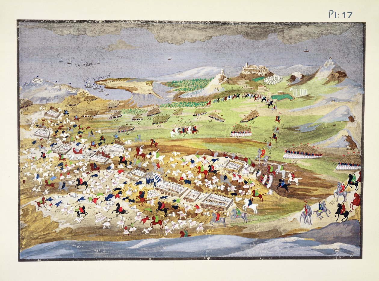 Batalha de Analaton, placa 17 da História Pictórica da Guerra da Independência Grega pelo General Makryjannis de Greek School