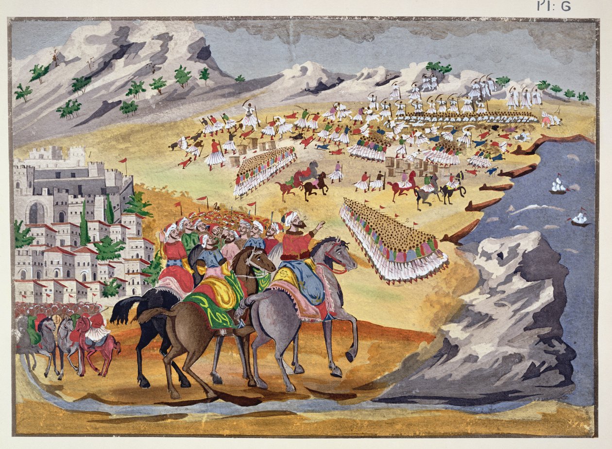 Batalha de Langada e Compoti em 1821, da História Pictórica da Guerra da Independência Grega de Greek School