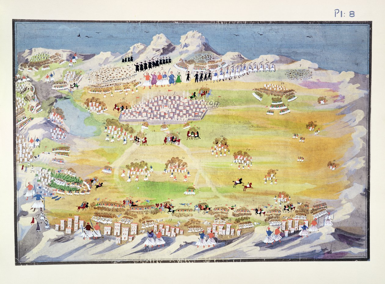 Batalha de Tripolitza e aldeias vizinhas, placa 8 da História Pictórica da Guerra da Independência Grega pelo General Makryjannis de Greek School