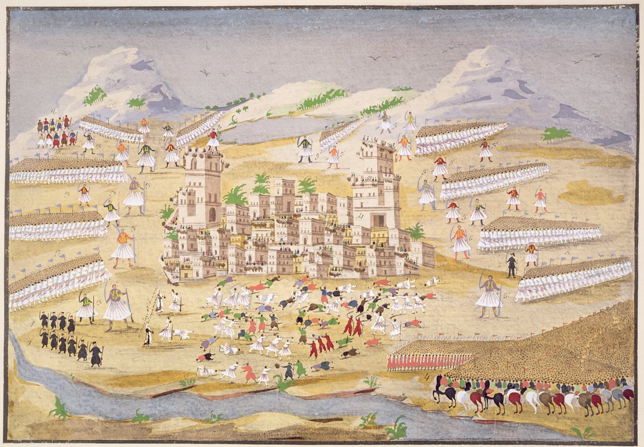Batalhas em Tebas, placa 22 da História Pictórica da Guerra da Independência Grega pelo General Makryjannis de Greek School