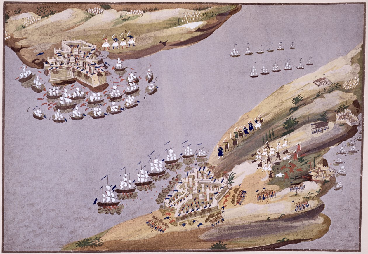 Batalhas pelas Ilhas de Creta e Samos, prato 23 da História Pictórica da Guerra da Independência Grega pelo General Makryjannis de Greek School
