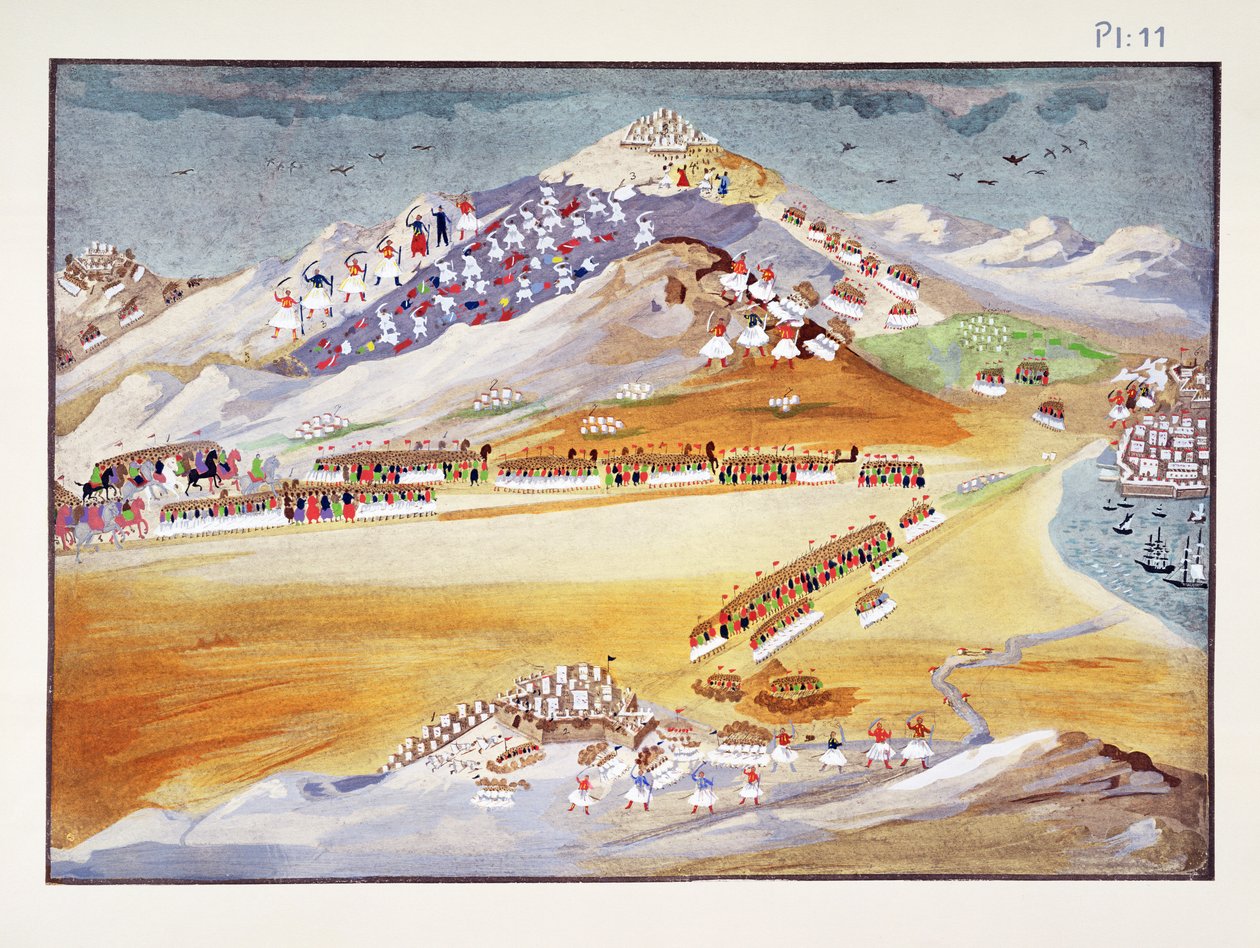 Batalhas do Monte Argos e Corinto, prato 11 da História Pictórica da Guerra da Independência Grega pelo General Makryjannis de Greek School