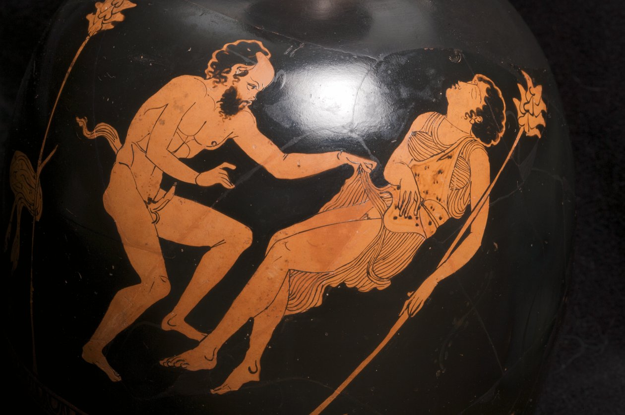 Pormenor de um lekythos agachado de figura vermelha (terracota) (ver também 325673) de Greek School