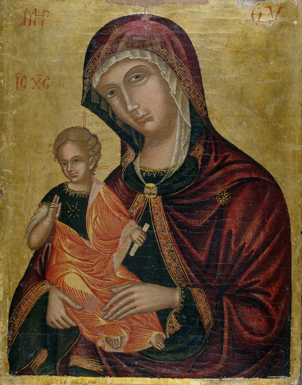 Madonna and Child, c.1600 (tempera em madeira de cedro) de Greek School