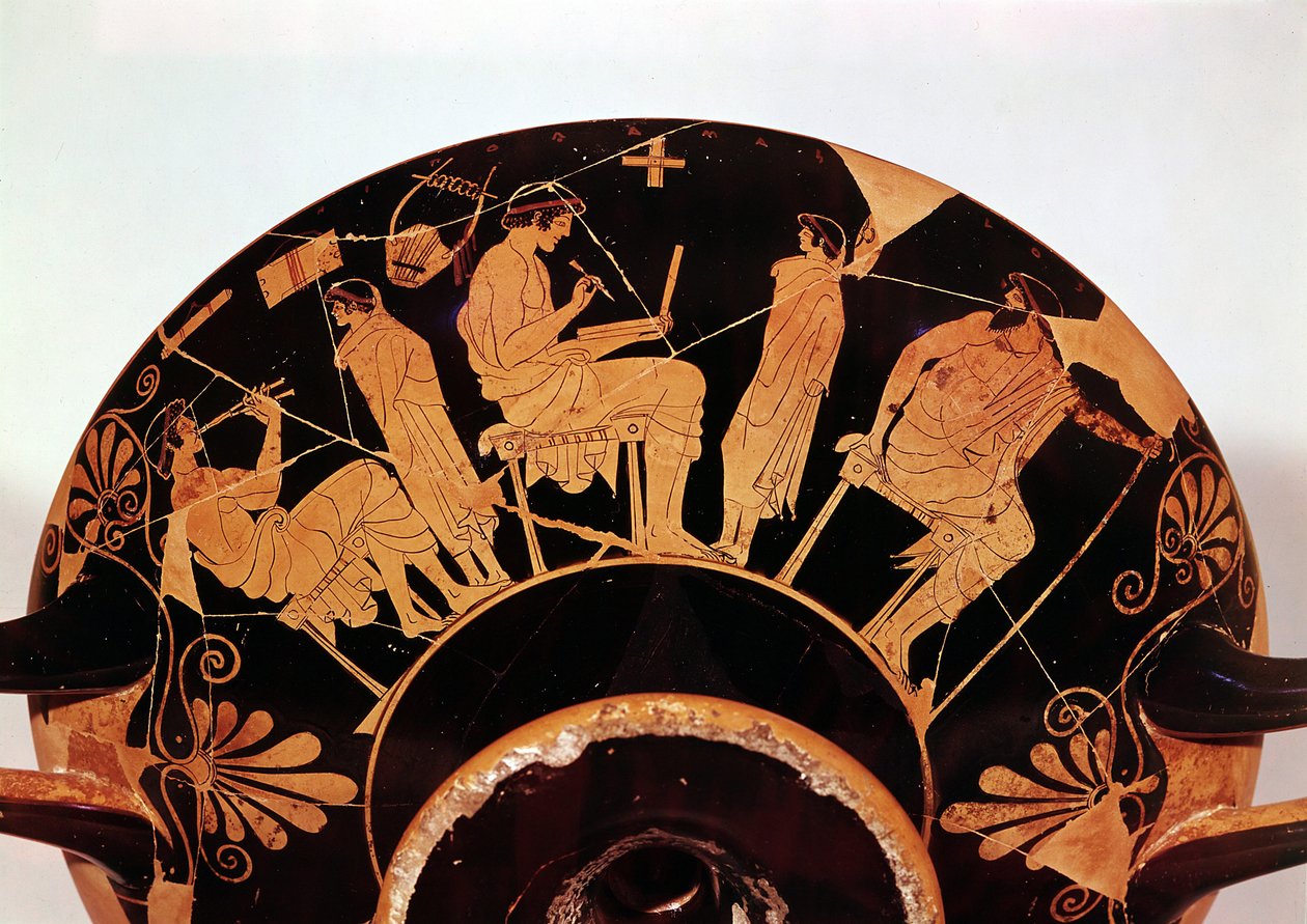 Mestres e alunos da escola ateniense, Vaso de figuras vermelhas (cerâmica) de Greek School
