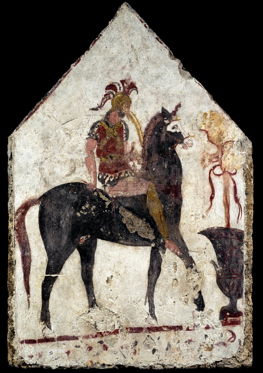 Laje pintada, o chamado cavaleiro negro, de Paestum, Andriuolo, tumba 58 de Greek School