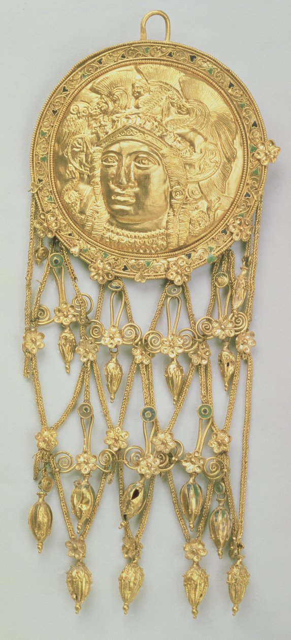 Pingente com a cabeça de Athena Parthenos (ouro e esmalte) de Greek School