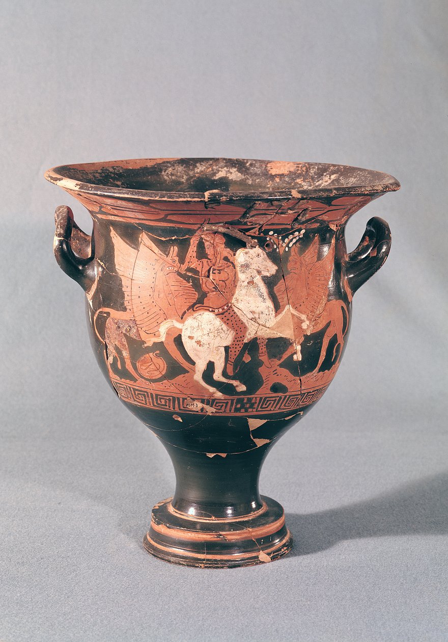 Krater de figuras vermelhas representando amazonas e grifos (cerâmica) de Greek School