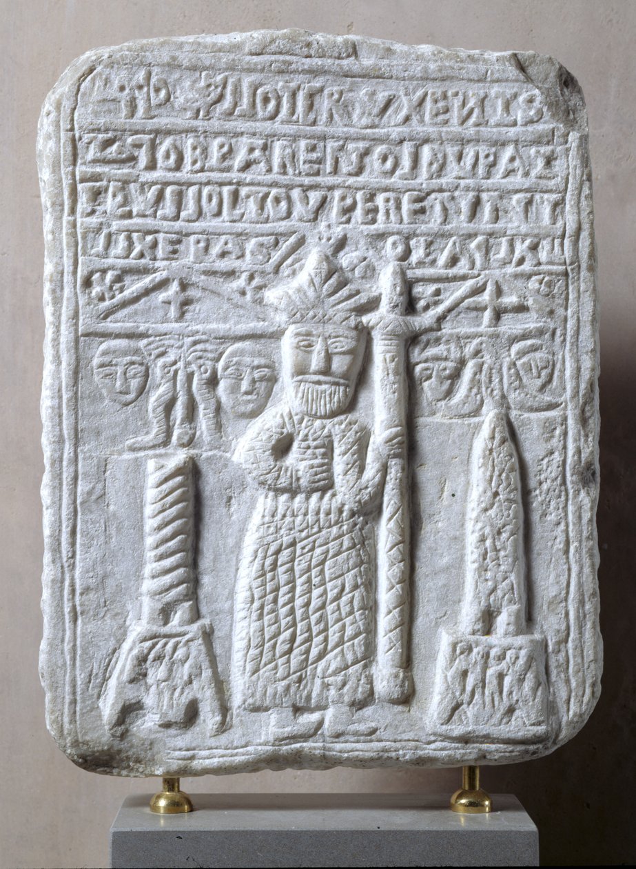 Relevo representando Constantino, o Grande, com uma inscrição "mágica", possivelmente de Sifnos, Cíclades (mármore) de Greek School