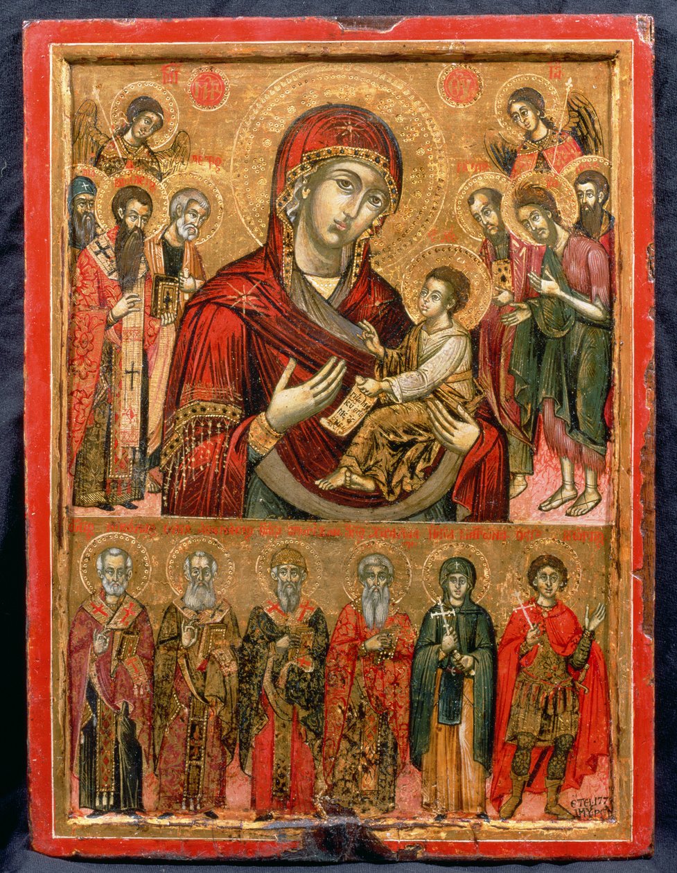 A Mãe de Deus Hodegetria e Santos, ícone das Ilhas Cíclades, 1779 (têmpera no painel) de Greek School
