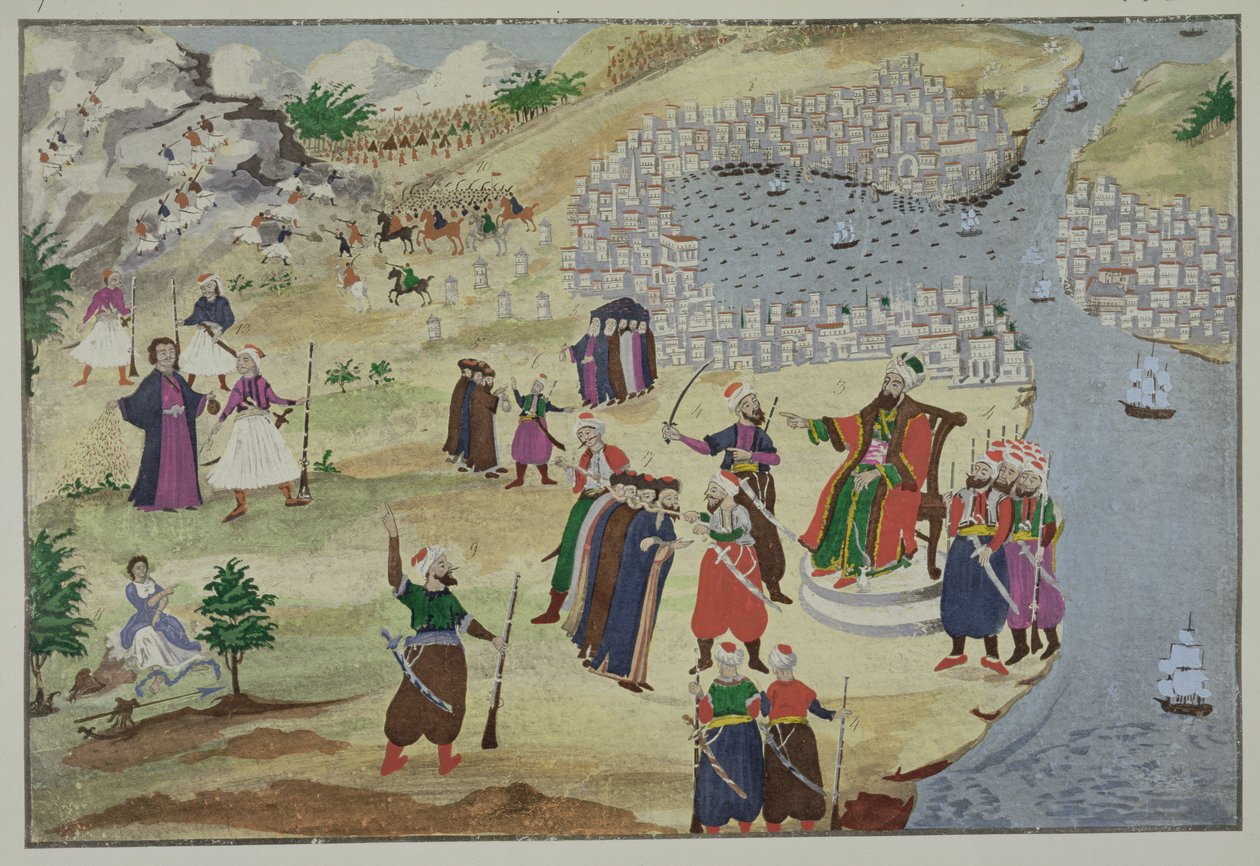 A queda prevista de Constantinopla, a partir da história pictórica da Guerra da Independência Grega de Greek School