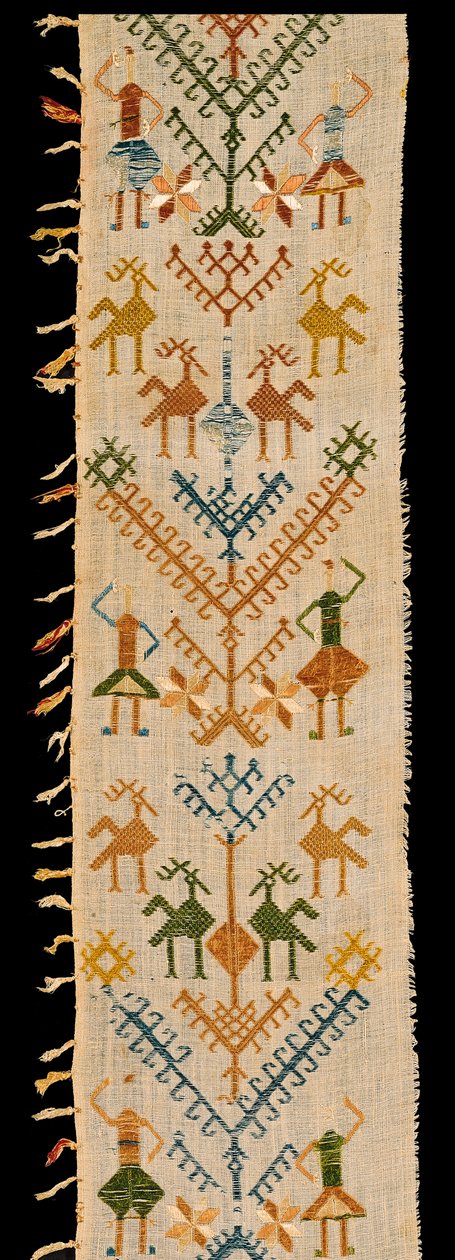 Fronteira decorada com uma Árvore da Vida, de Siphnos, Cíclades, do século XVII ao XVIII (algodão bordado com fios de seda) de Greek School