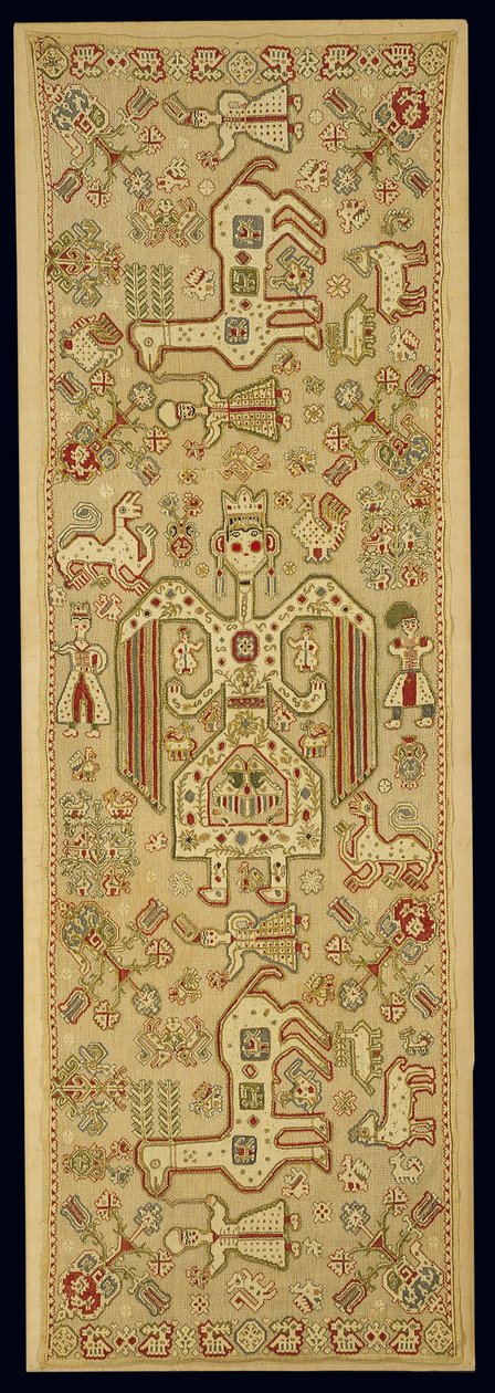 Capa de almofada nupcial, de Lefkas, Ilhas Jónicas, do século XVII ao XVIII (linho bordado com fio de seda e ouro metálico) de Greek School