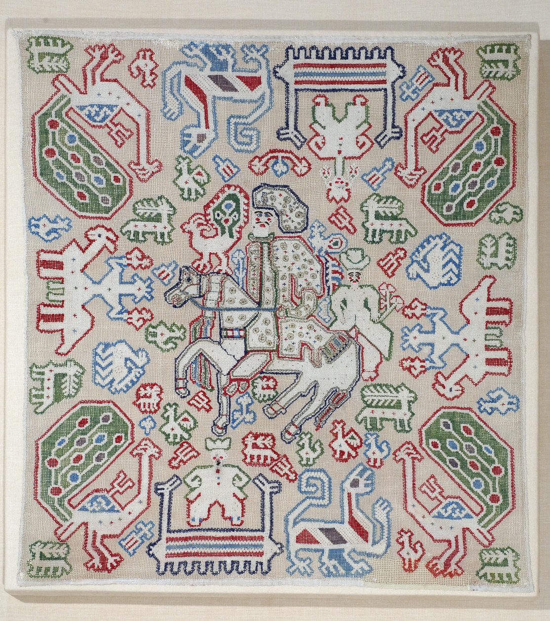 Parte de uma capa de almofada, de Lefkaa, Ilhas Jônicas, do século XVII ao XVIII (linho com fios de seda) de Greek School