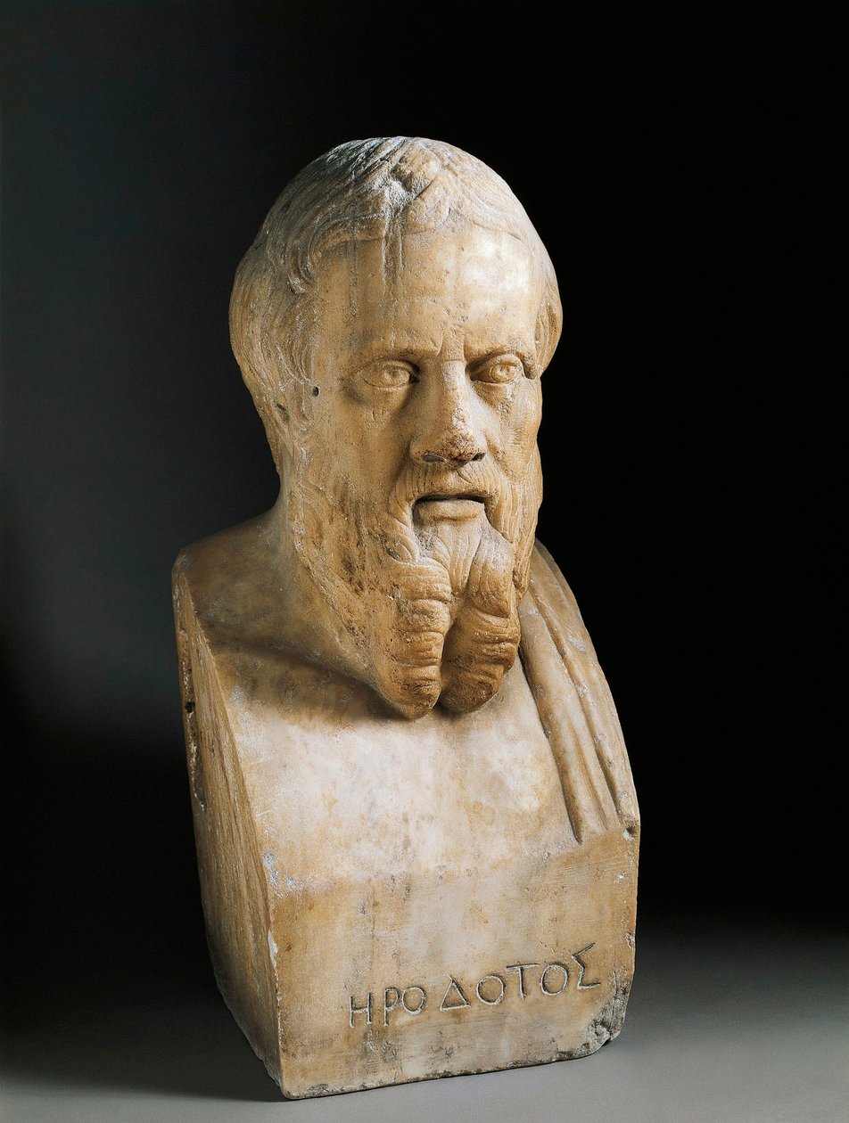 Busto de Heródoto, século IV a.C. (Escultura em mármore) de Greek or Roman