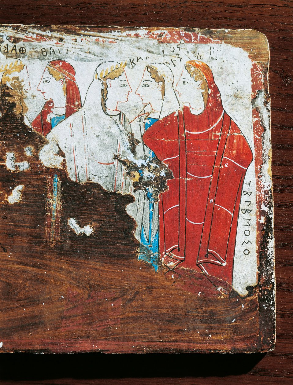 Civilização Grega, tabuleta votiva retratando grupo de mulheres, de Corinto de Greek School