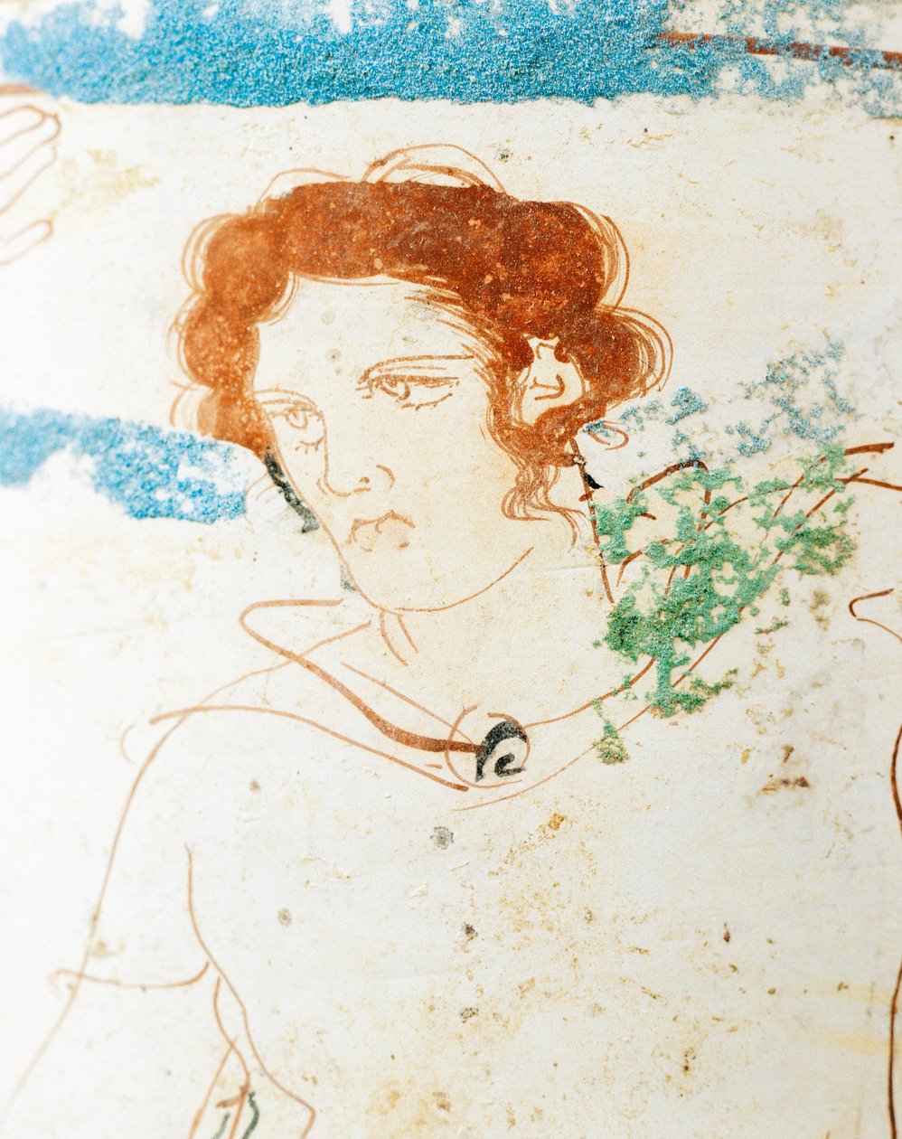 Cerâmica de terra branca, sótão lekythos retratando cena funerária com guerreiro antes do túmulo, detalhe de Greek School