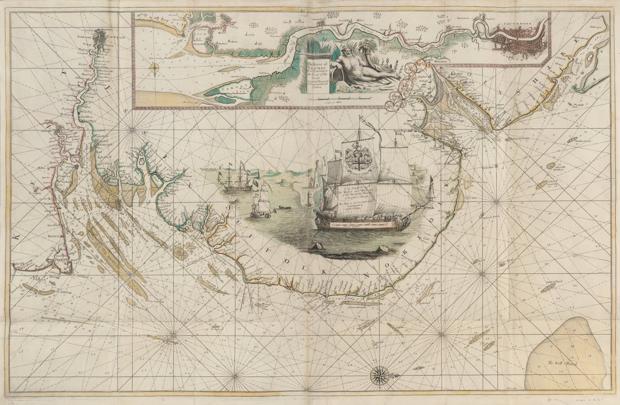 Uma carta da costa leste desde Barton, Lincolnshire, até Dover, Kent de Greenvile Collins