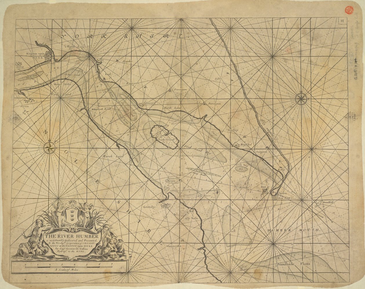 Carta impressa do estuário do rio Humber de Greenvile Collins