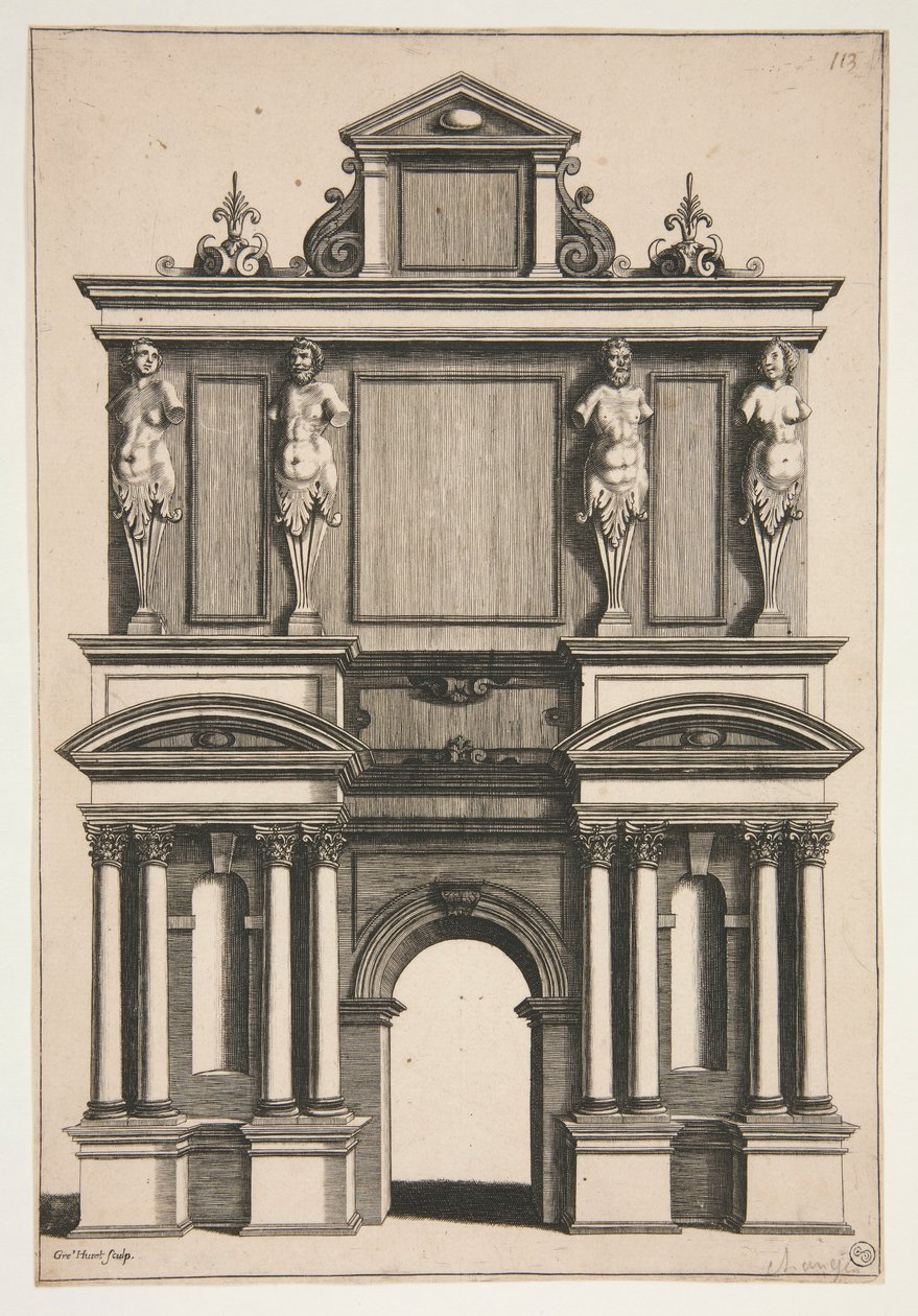 Desenho para um Arco com quatro figuras de termo de Gregoire Huret