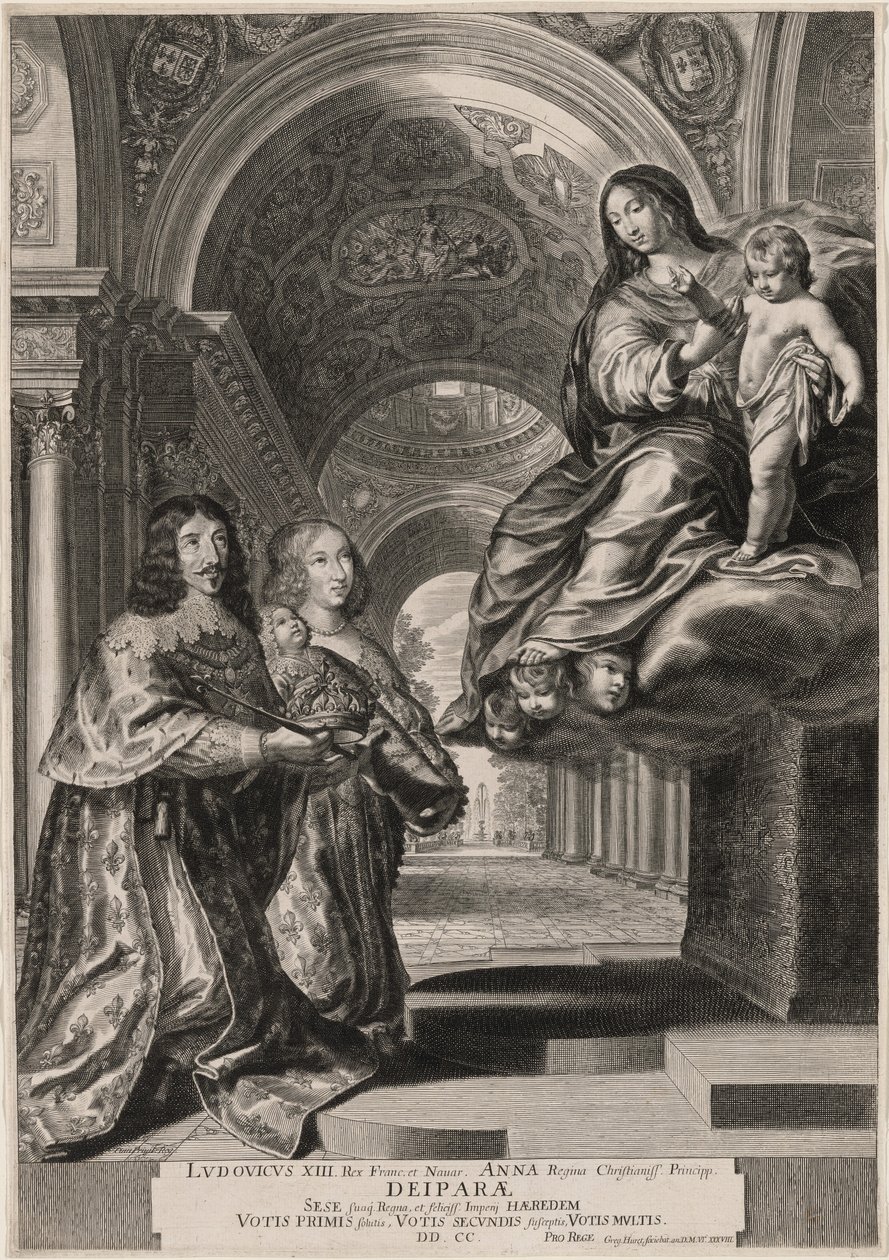 O voto de Luís XIII (Luís XIII e a sua esposa, Ana de Áustria, confiando o novo príncipe e a coroa à Virgem) de Gregoire Huret