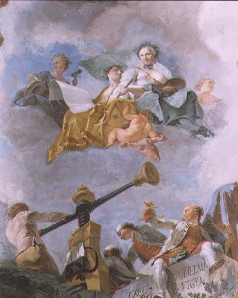 Figuras alegóricas, detalhe do teto da Grande Galeria, 1759-62 de Gregorio Guglielmi