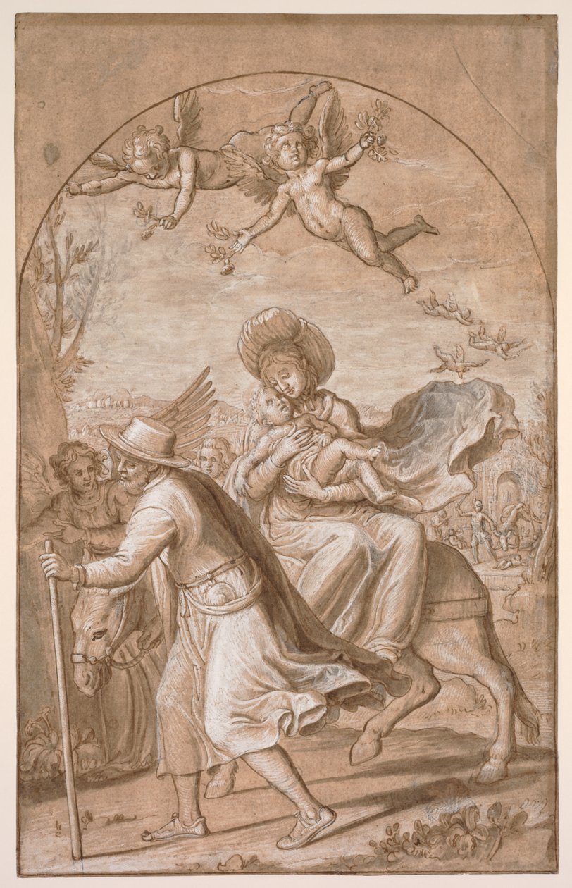 A fuga para o Egito, c. 1590 de Gregorio Pagani