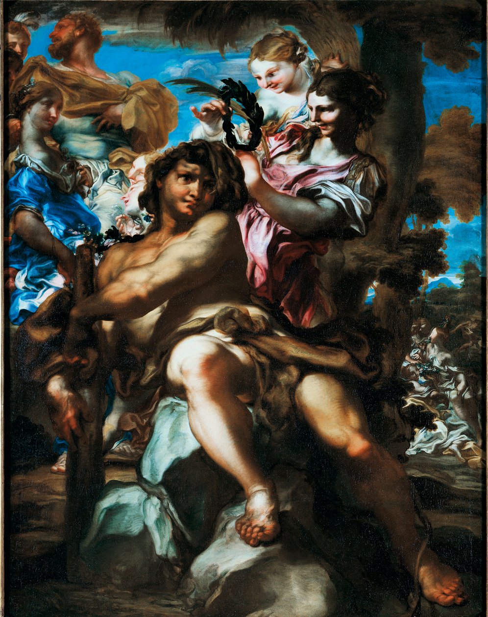 Hércules recebido no Olimpo Representação da Apoteose de Hércules (Heracles) recebido entre os deuses no Olimpo, é uma coroa de louros. Pintura de Gregorio De Ferrari (1647-1726) Colecção Privada de Gregorio De Ferrari