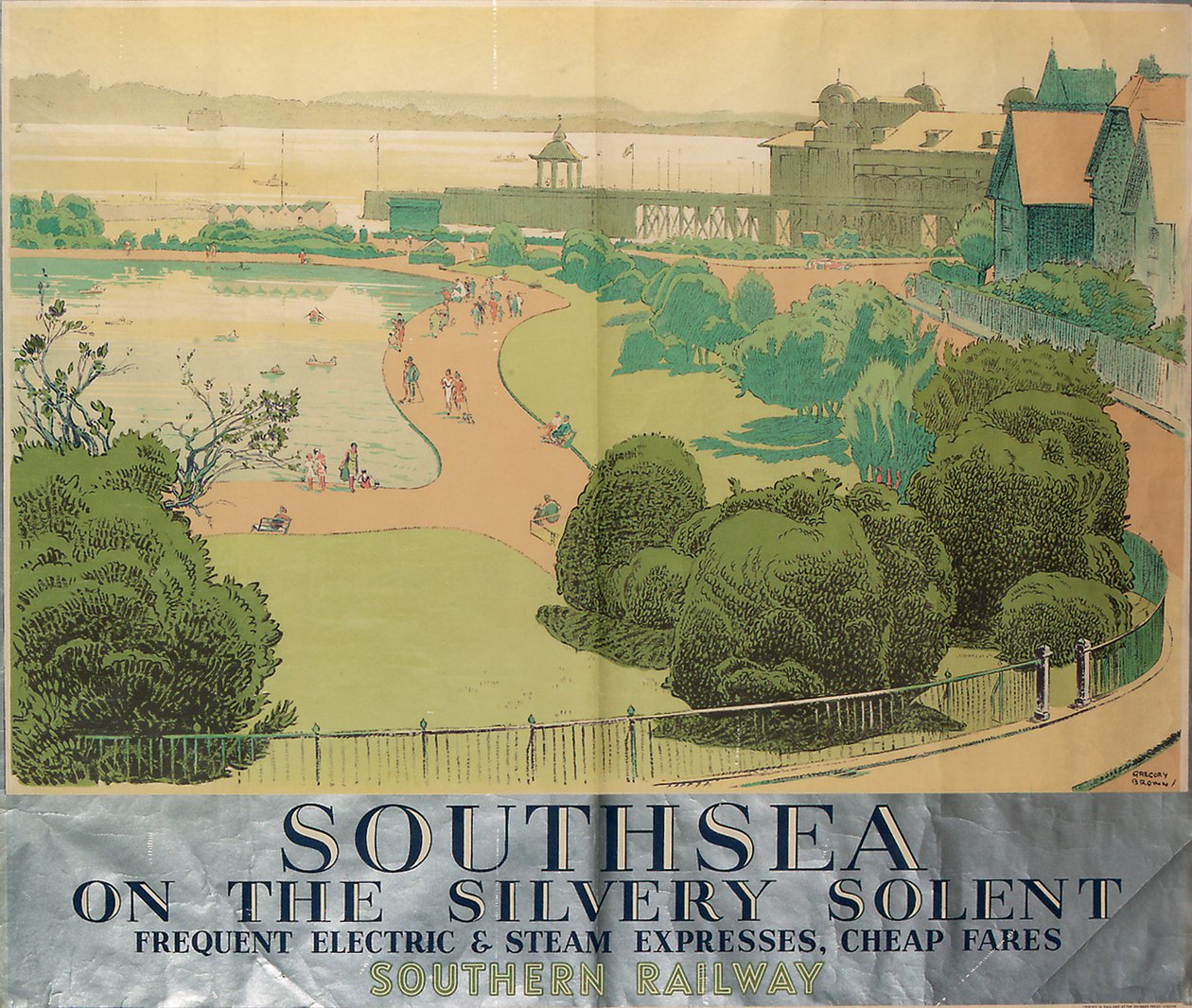 &39;Southsea on the Silvery Solent&39;, cartaz anunciando Southern Railways de F. Gregory Brown