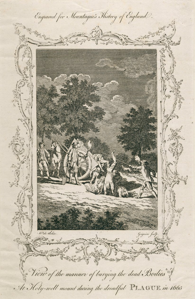 Enterrando vítimas da peste, Holywell Mount, Shoreditch, Londres, 1665 c final do século XVIII de Grignion