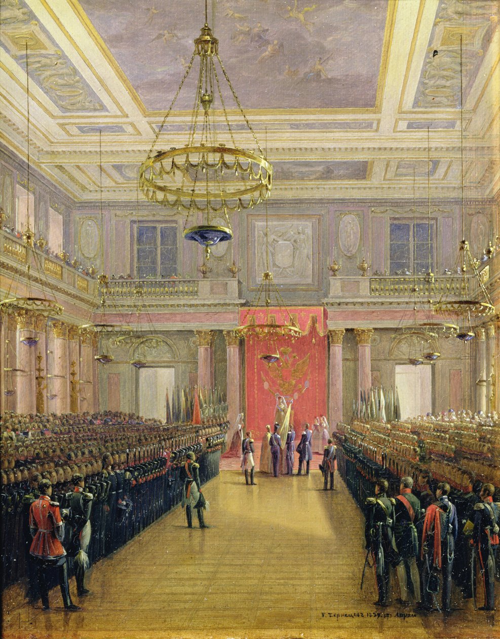 O Juramento do Sucessor ao Trono Alexander II Nickolaevich no Palácio de Inverno de 1837 (óleo sobre papelão) de Grigori Grigor