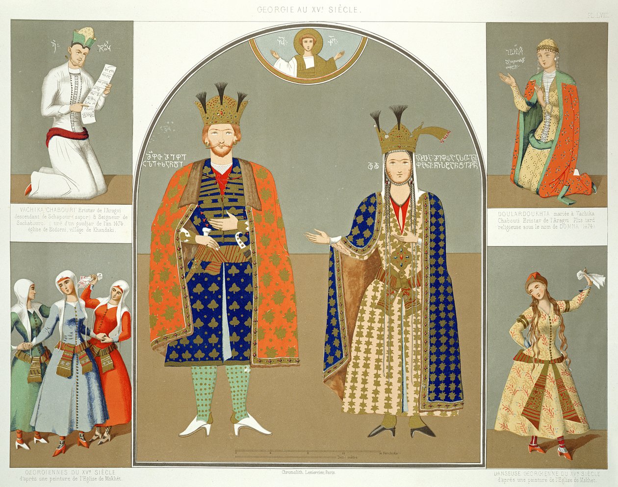 Geórgia no século XV: o rei Alexandre I (1412-1442) e a rainha Nestane-Dared, quadro 58 de &39;Le Caucase pittoresque, dessine apres nature&39; com texto do conde Ernest Stackelberg, publicado em 1847 (col. de Grigori Grigorevich Gagarin