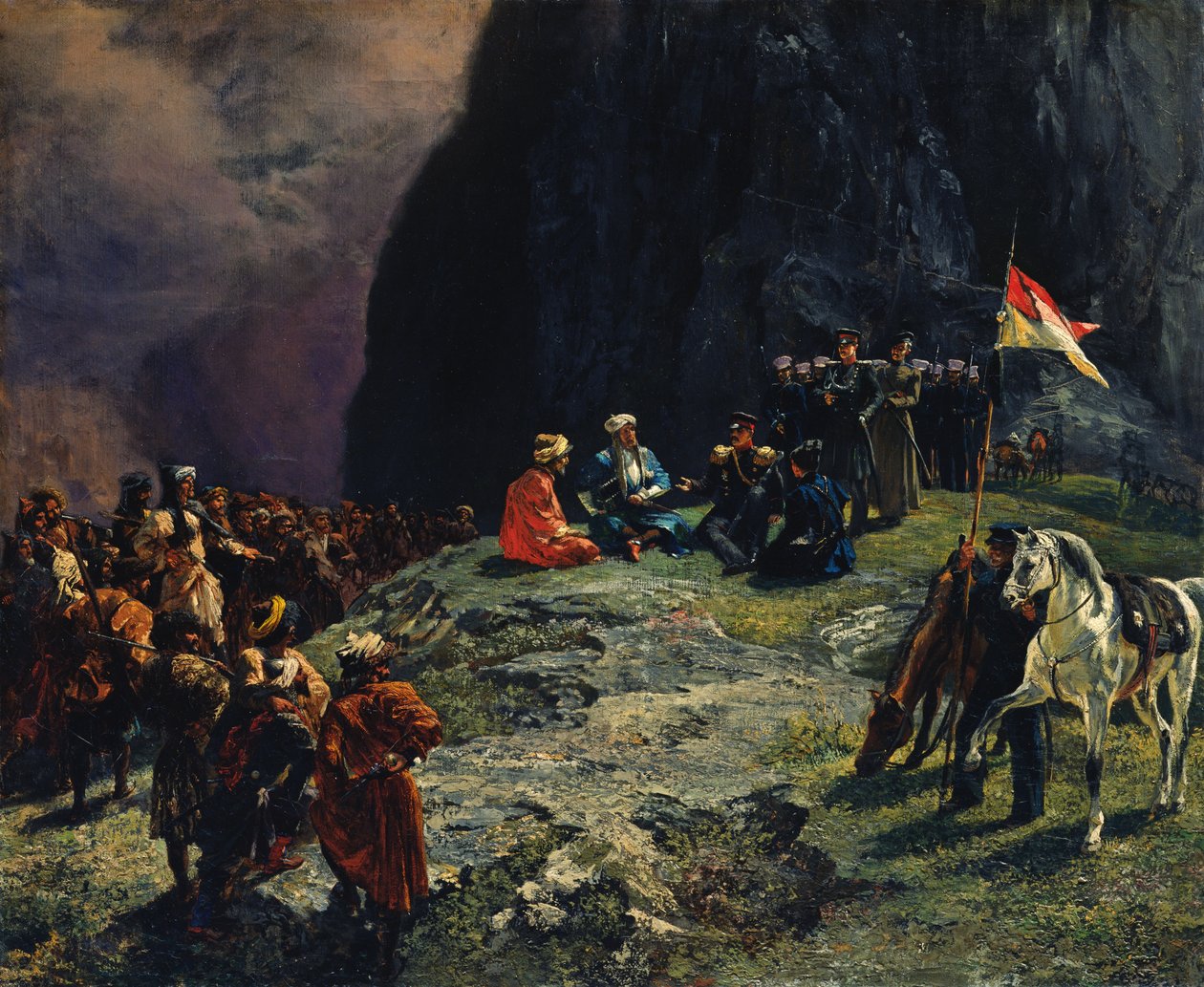 O Encontro do General Kluke por Klugenau e Imam Shamil em 1837, 1849 de Grigori Grigorevich Gagarin