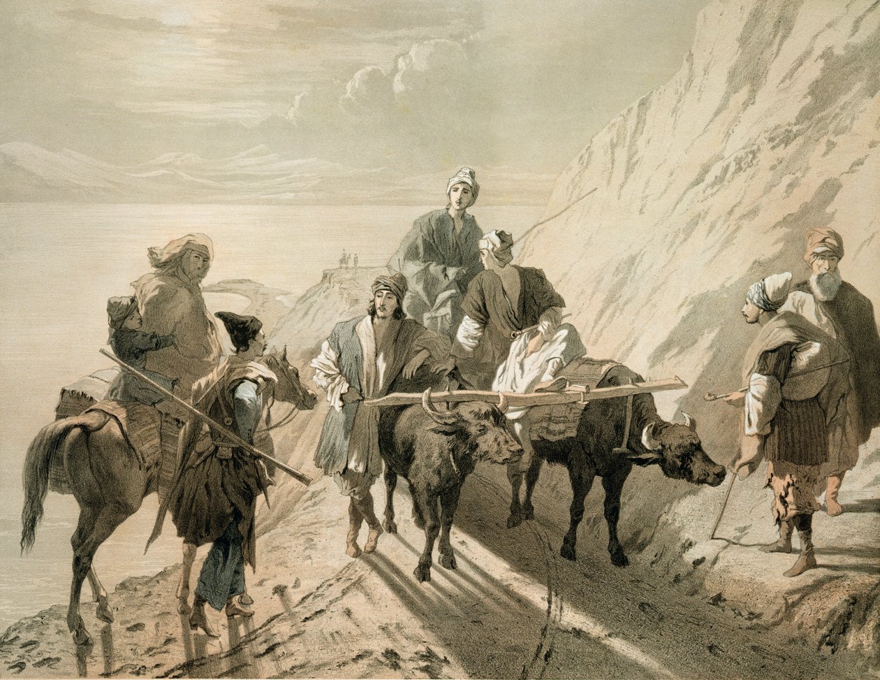 O Lago Sevang ou Cockcha, Transcaucásia, placa 23 de um livro sobre o Cáucaso, gravado por Eugene Le Roux (1807-63), publicado por Alfred Leon Lemercier, Paris, 1847 de Grigori Grigorevich Gagarin