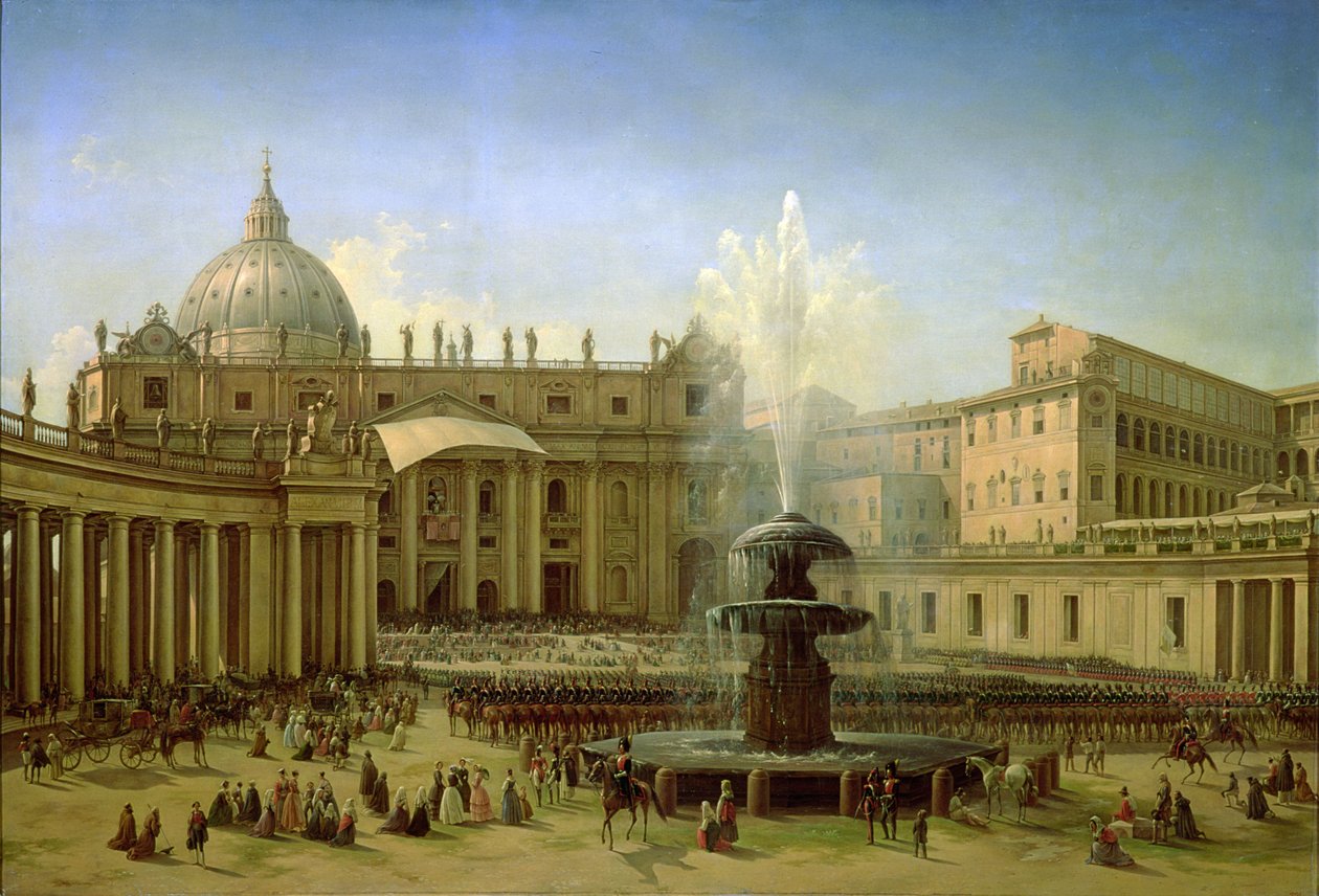 A Piazza San Pietro em Roma na época de uma bênção papal, 1850 de Grigori Grigor