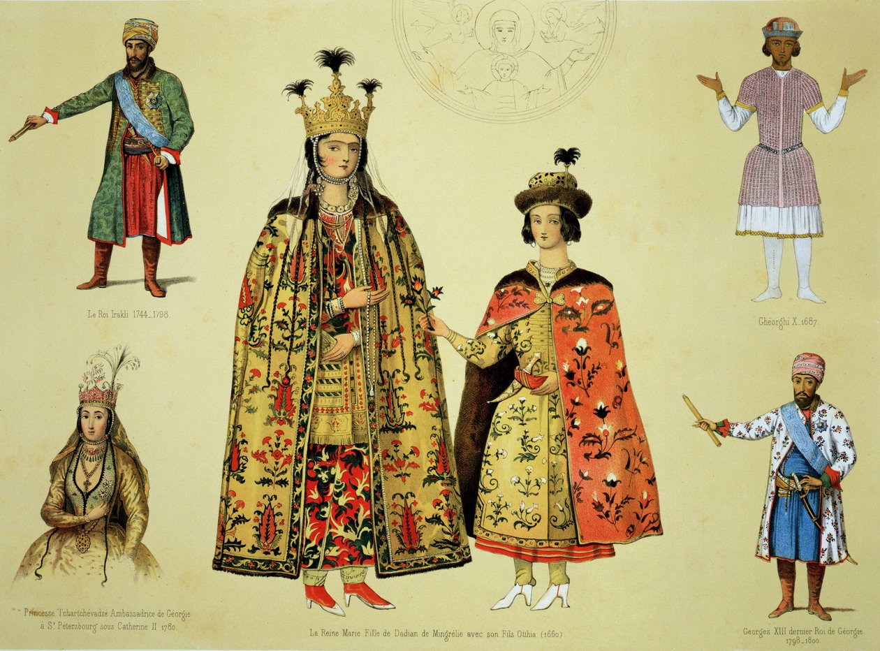 Trajes dos séculos XVII e XVIII, placa 56 de &39;Le Caucase pittoresque, dessine apres nature&39; com texto do conde Ernest Stackelberg, publicado em 1847 de Grigori Grigorevich Gagarin