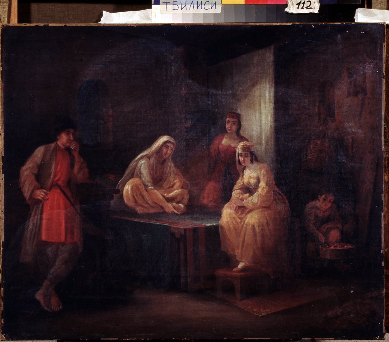 No quarto. Cena orientalista com dançarinos de Shamakha no Azerbaijão reunidos em um harém. Pintura de Grigori Grigorievich Gagarin (1810-1893), óleo sobre tela, arte russa do século XIX. Museu Estadual de Arte Georgiana, Tbilisi (Georg de Grigori Grigorevich Gagarin