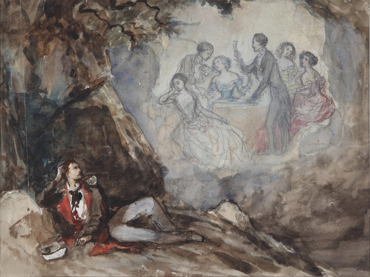 Ilustração do poema O Sonho de M. Lermontov, meados do século XIX de Grigori Grigorevich Gagarin