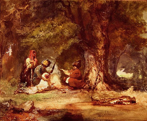 Soldados russos durante as guerras caucasianas de 1817-64 (aguarela sobre papel) de Grigori Grigorevich Gagarin