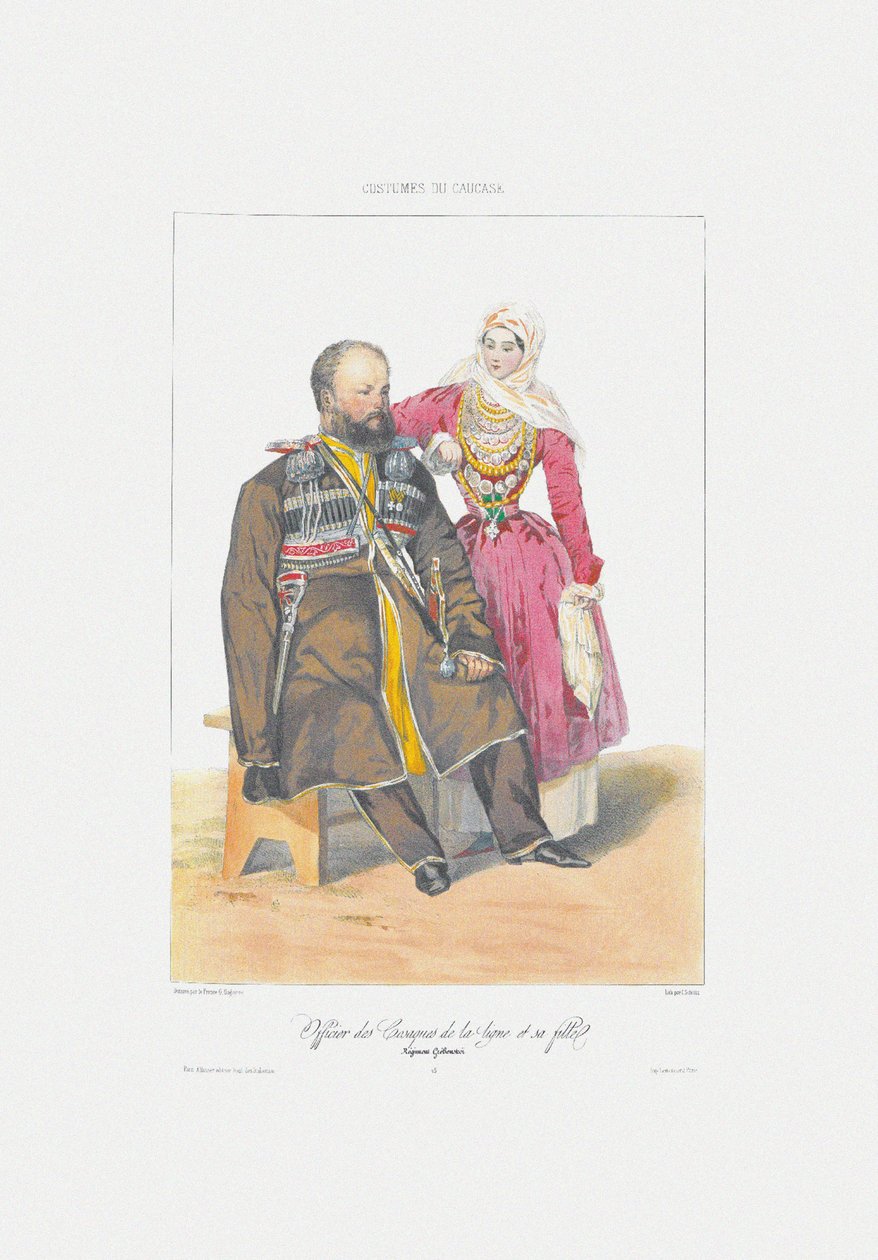 Terek Cossack com a Filha De: cenas, lugares, costumes e costumes de Caucase, 1840 de Grigori Grigorevich Gagarin