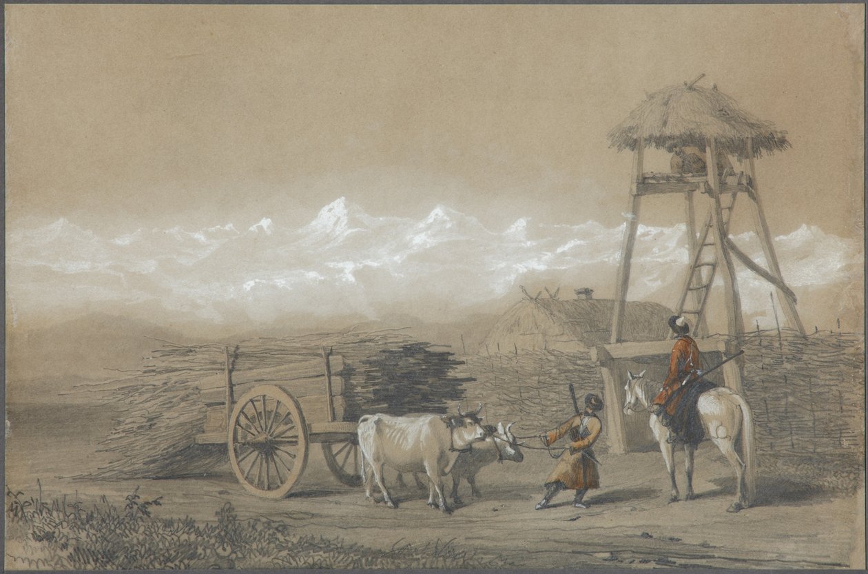 O forte dos cossacos no Cáucaso, 1846 de Grigori Grigorevich Gagarin