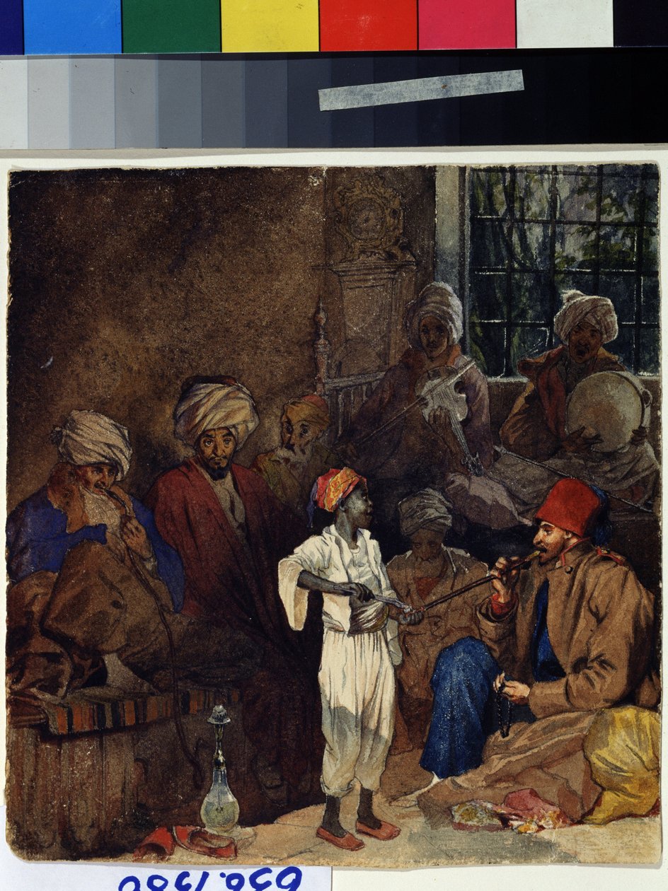 "Une auberge a Izmir en Turquie" (Café em Esmirna) Aquarelle de Grigori Gagarin (Gagarine) (1810-1893) 1835 State A. Pushkin Museum of Fine Arts Moscow de Grigori Grigorevich Gagarin