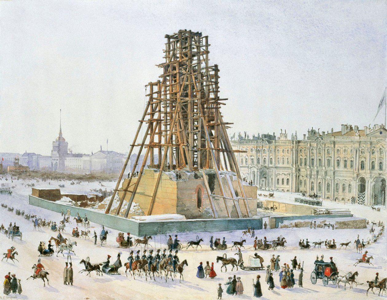 A coluna de Alexandre em andaimes, 1833. de Grigori Grigorievich Gagarin