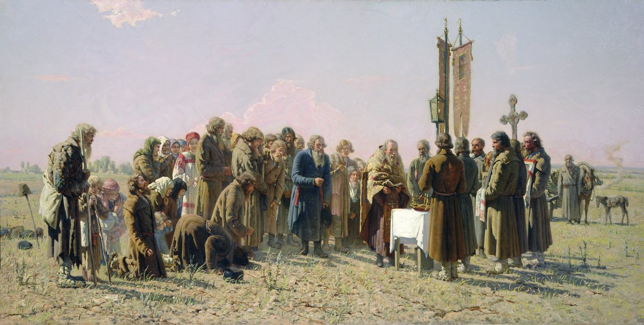 Oração durante a seca de Grigori Grigorievich Mjasoedov